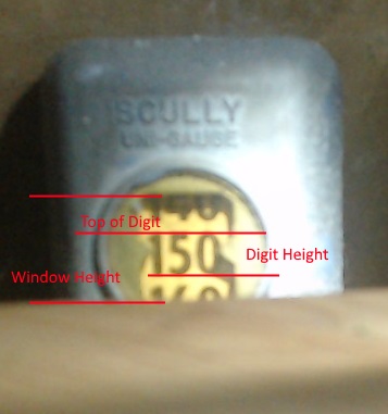 Picture of gauge with indicators for height and position of digits