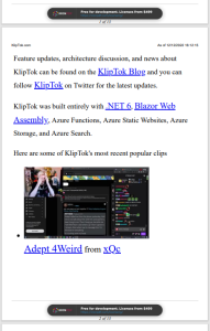 The SEO-optimized version of KlipTok rendered as a PDF with margins, header, and footer.